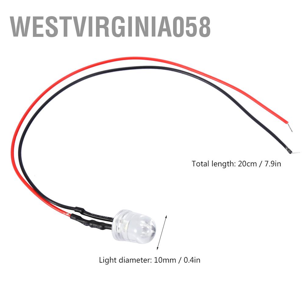 Westvirginia058 Westvirginia058 10pcs 12v 10mm LED Light emitting Diode Wired Multicolor Cable 20cm 0.06W