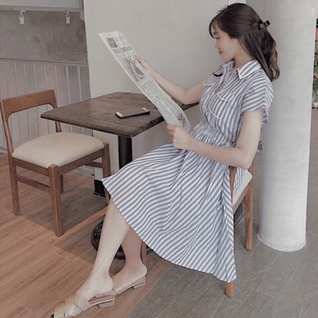 🆕🆕🆕 Đầm sọc vintage xanh