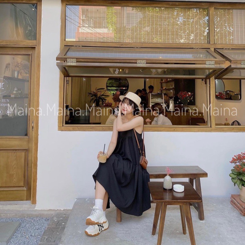 Váy hai dây trơn bồng bềnh dáng suông đũi xốp mát [Ảnh thật/sẵn | BigBuy360 - bigbuy360.vn