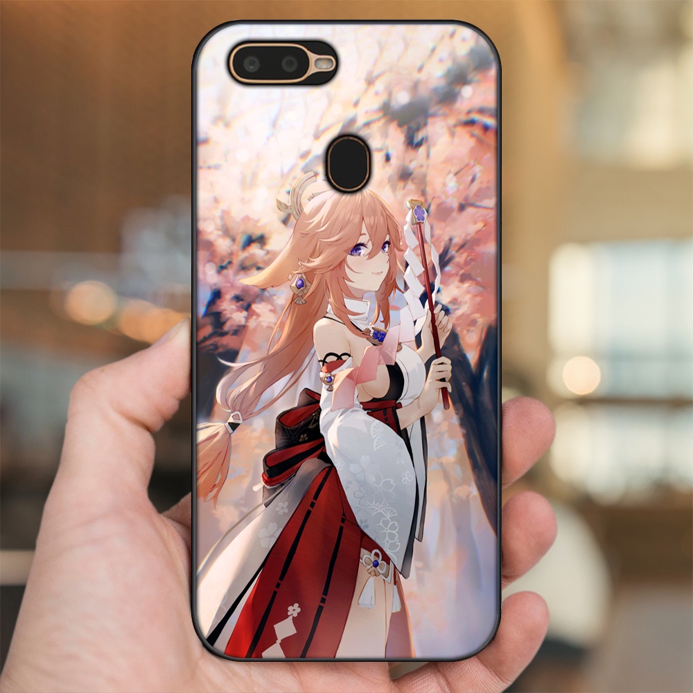 Ốp lưng Oppo A5S, A7, A12, F9 viền đen in hình Yae Miko Genshin Impact