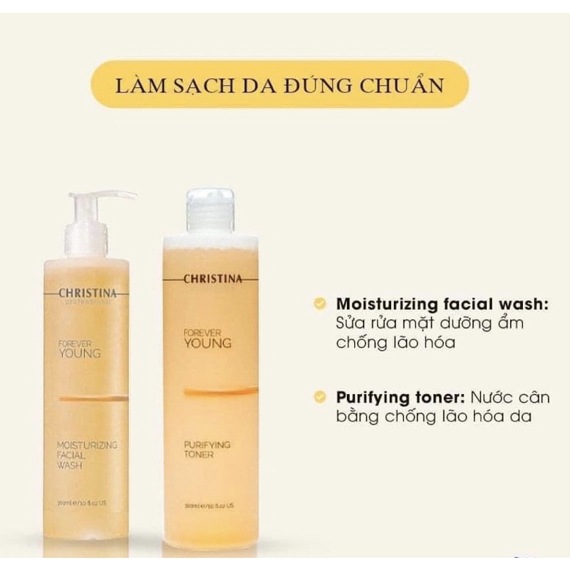Sữa rửa mặt và toner cân bằng, chống lão hoá Christina Forever Young