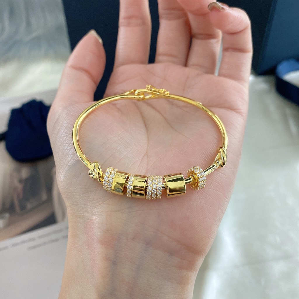 Vòng tay xỏ nhiều hạt tròn màu vàng/ bạc 925 kèm hộp thanh lịch mới