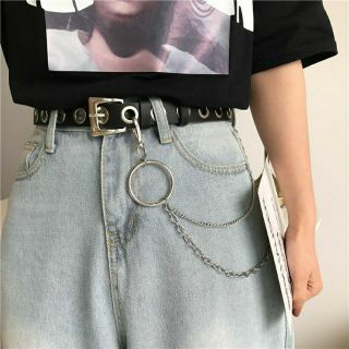 Thắt lưng da pu đục lỗ dây xích khoen belt chain unisex ulzzang
