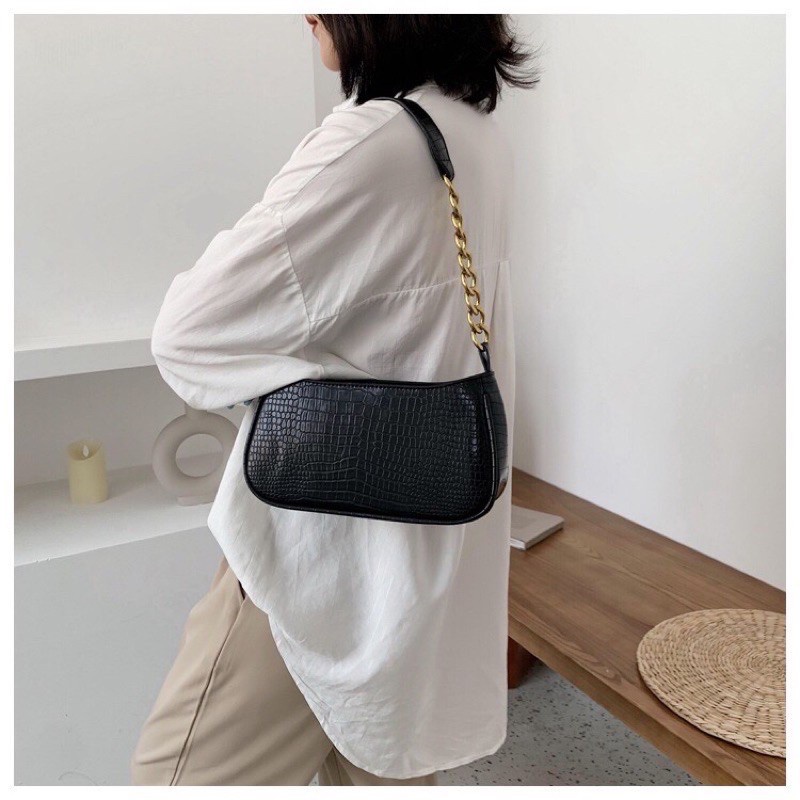 Túi Kẹp Nách da mềm phối xích da rắn siêu hot - Túi kẹp nách da răn trắng đen siêu đẹp