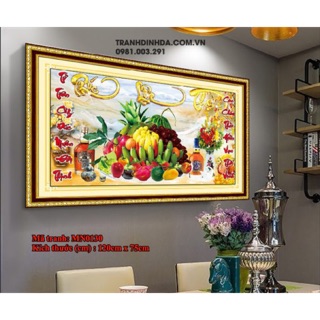 Tranh sẵn treo hoa quả bàn thờ chất liệu tráng gương 140x80cm  120x80cm