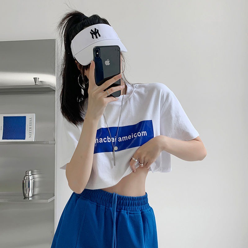 Áo thun ZHELIHANGFEI tay ngắn dáng rộng in chữ thời trang phong cách cho nữ