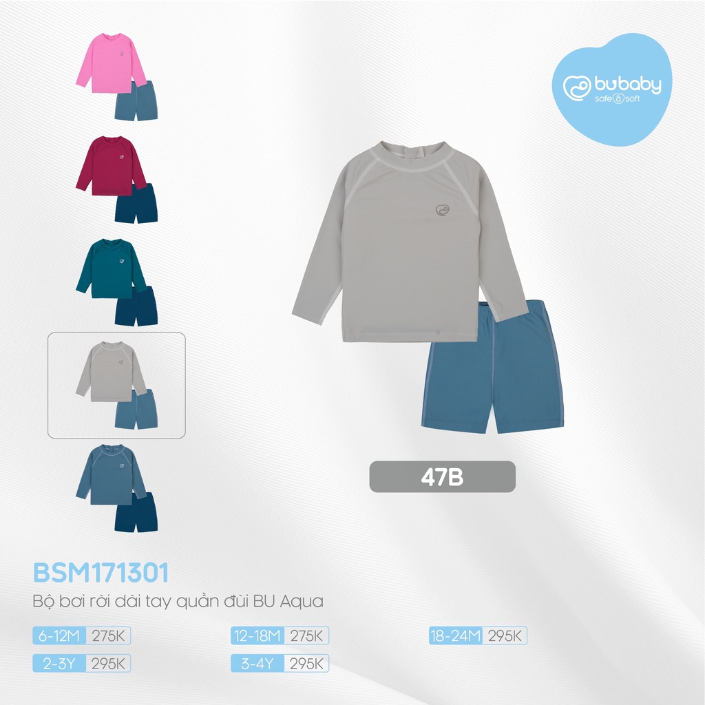 [CHÍNH HÃNG] Bộ bơi rời dài tay quần đùi trẻ em Aqua BSM171301 Bu