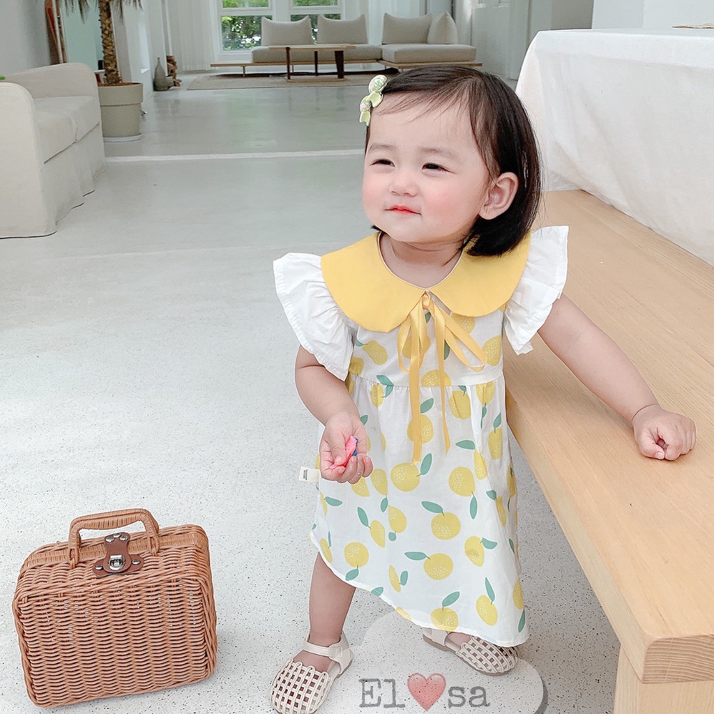 Váy bé gái - Váy chanh vàng cổ sen siêu xinh cho bé 1-5 Tuổi