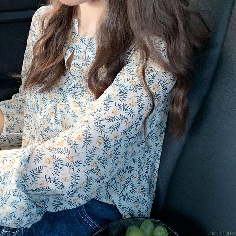 Áo Sơ Mi Voan Tay Dài Hoạ Tiết Hoa Cho Nữ