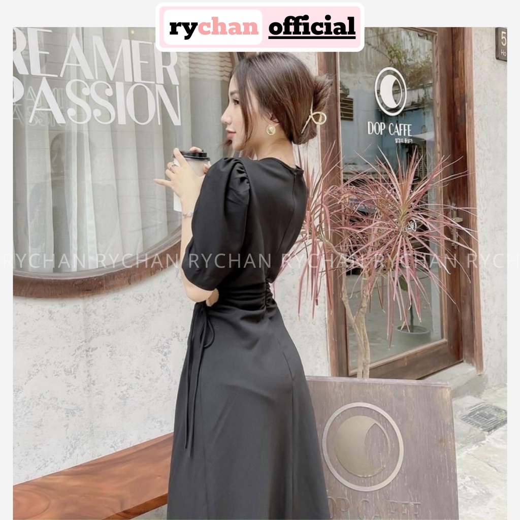 Đầm Nữ Dự Tiệc Sang Chảnh Cổ Tròn Tay Ngắn Khoec Eo Cực Cuốn Hút Màu, Đầm Xinh Nữ Kem Đen Vàng [ẢNH THẬT CUỐI] - DX9859