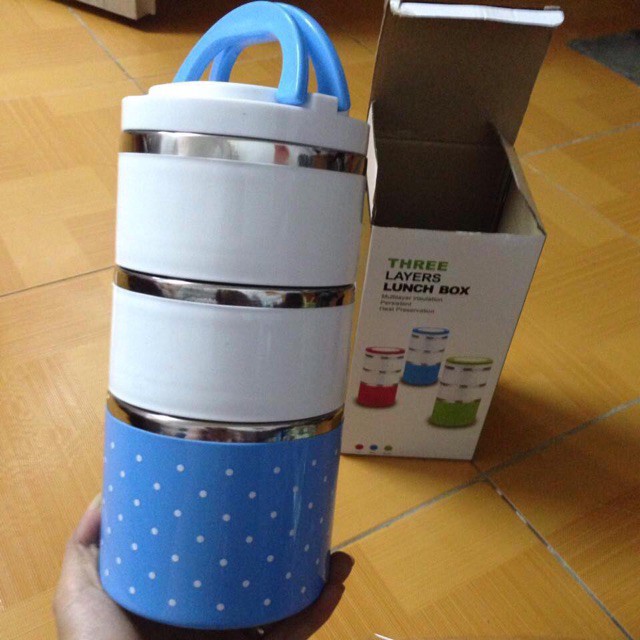 Cặp lồng cơm chân không giữ nhiệt 3 tầng chấm bi ruột inox 1, 2, 3 tầng