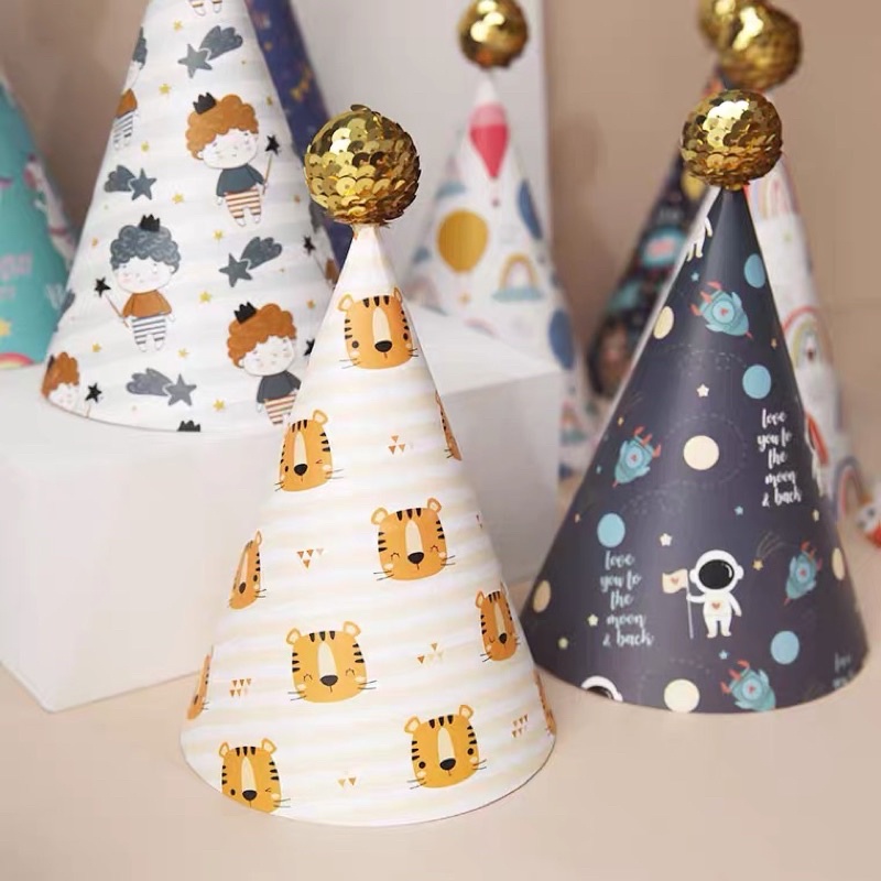 Mũ giấy sinh nhật hoạ tiết hoạt hình cho bé