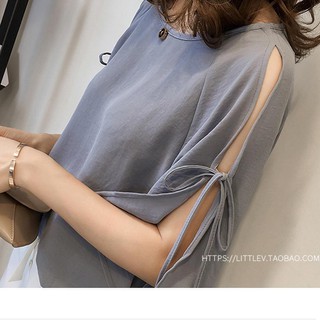 Áo voan tay lửng cột nơ