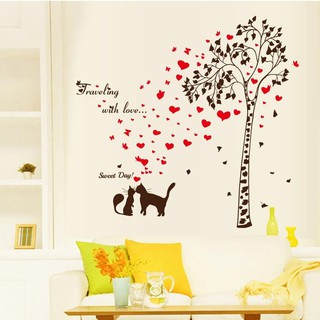 Decal dán tường cho bé hình 2 chú mèo lãng mạn