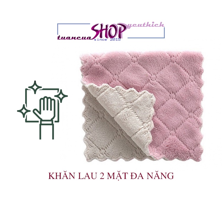 Khăn lau đa năng bếp, bát đĩa, cốc chén thấm nước chống dính dầu mỡ hai mặt loại to 15x26cm (KLT04)