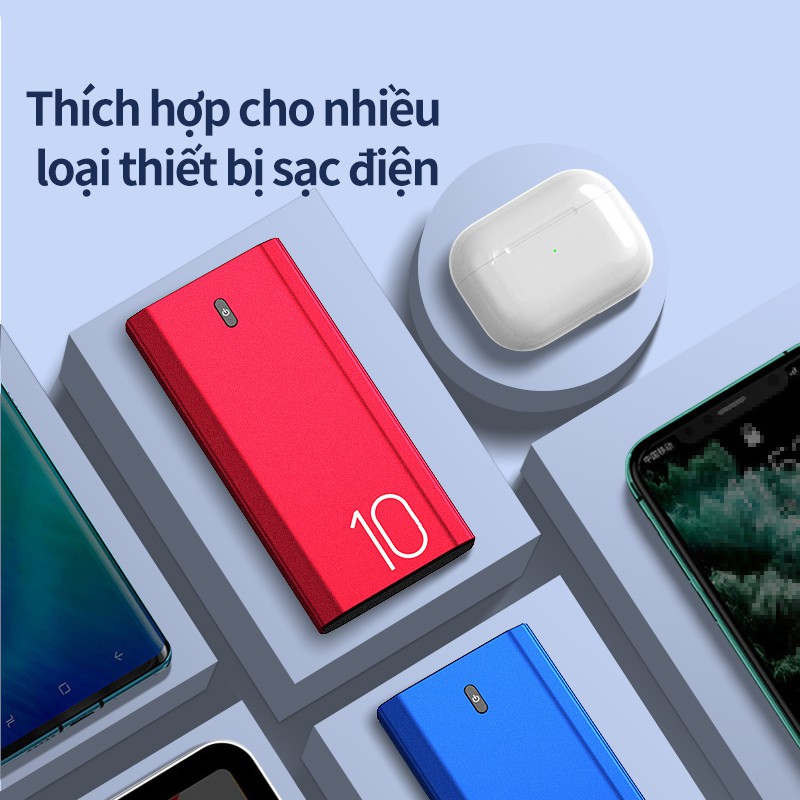 Sạc dự phòng Kivee dung lượng pin 10000mah tích hợp đèn led và màn hình HD kèm cáp sạc