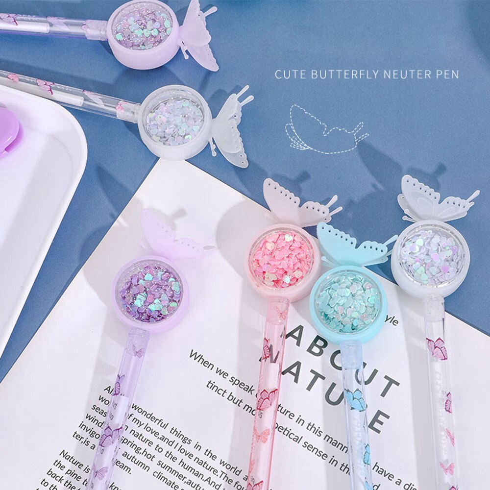 Set 4 Bút Bi Ngòi 0.5mm Mực Đen Trang Trí Bướm Xinh Xắn