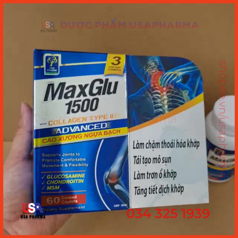 Viên uống MAXGLU 1500 bổ xung glucosamine hỗ trợ xương khớp – Hộp 60 viên