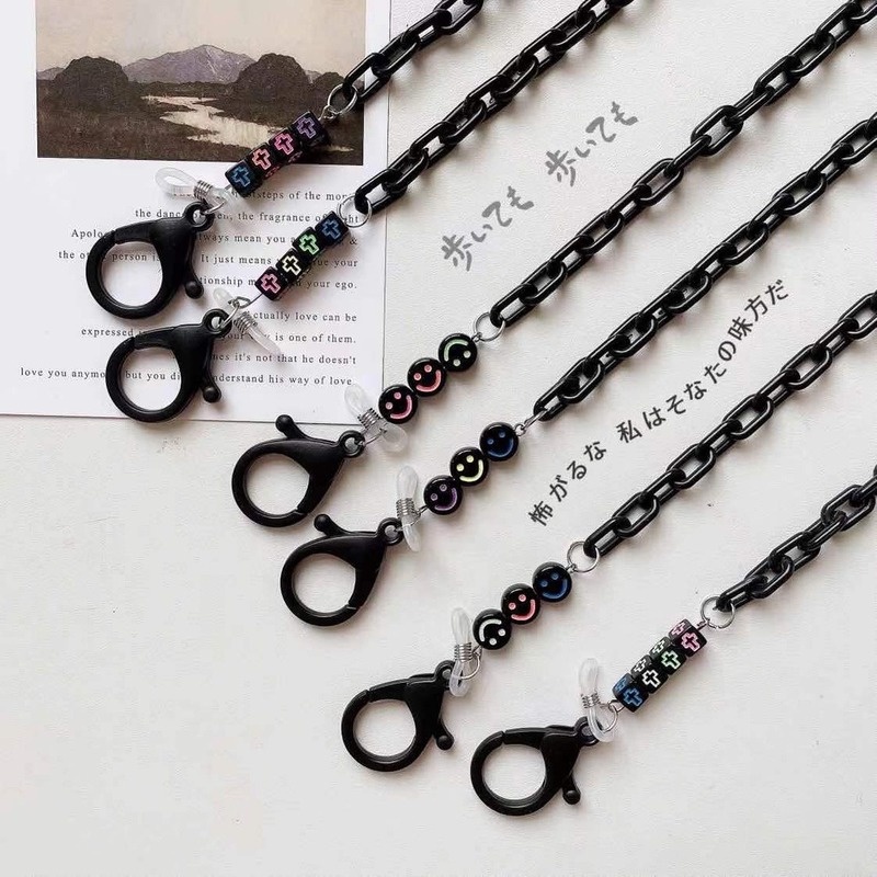 Dây Đeo Mắt Kính Hình Chữ Thập Bằng Acrylic Màu Đen Phong Cách Unisex