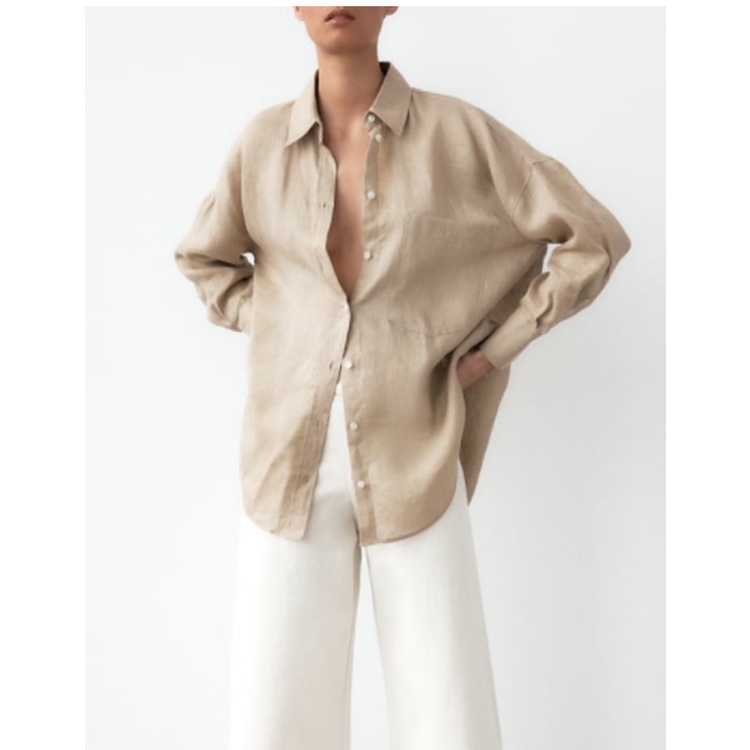 Áo Sơ Mi Zara Vải Lanh Phối Túi Thời Trang Mùa Xuân Cá Tính 8372034