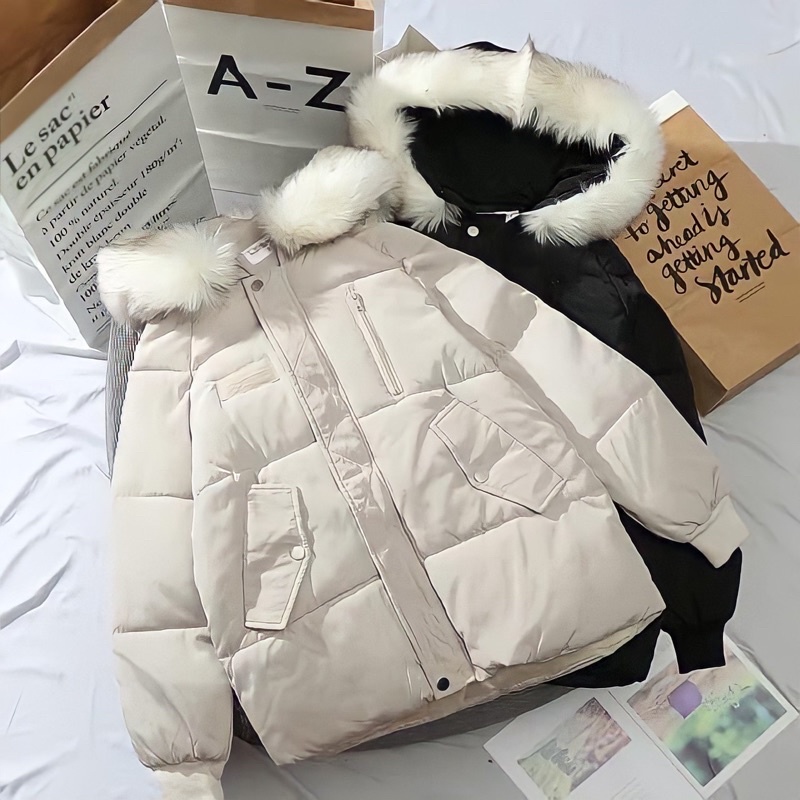 [Mã 11FASHIONSALE1 giảm 10k đơn 50k] [Chuyên sỉ SLL]: Áo phao mũ lông hàng Shop có video ảnh thật - tháo được mũ