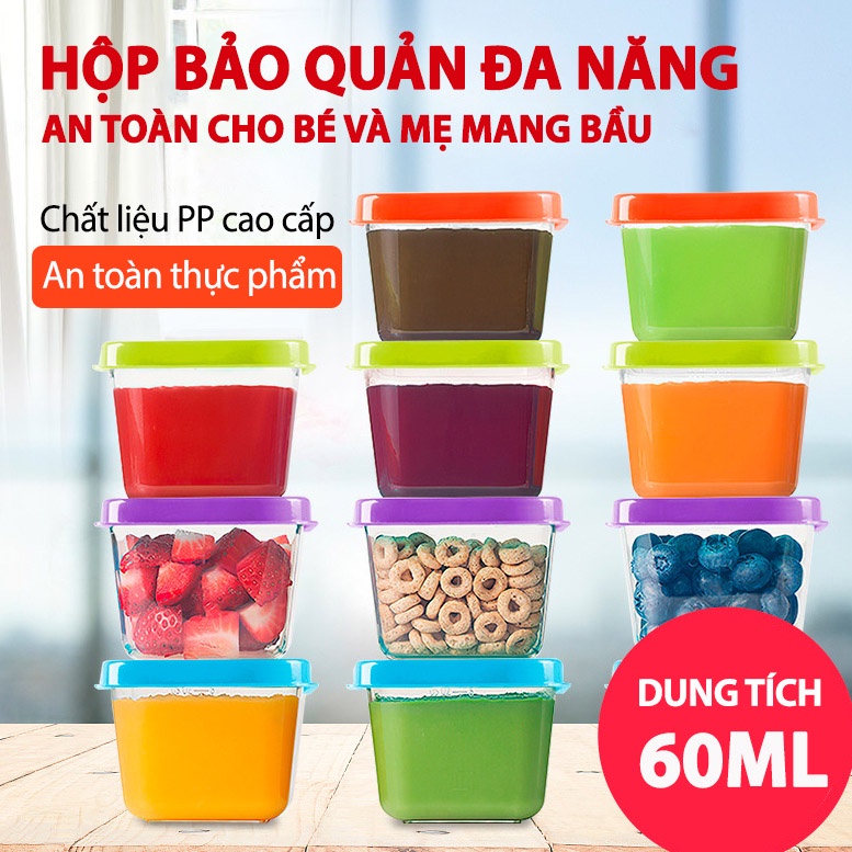 Hộp Bảo Quản Đồ Ăn Dặm Có Nắp Đậy Chống Tràn Dung Tích 60ml An Toàn Cho Bé YOOTA BABY