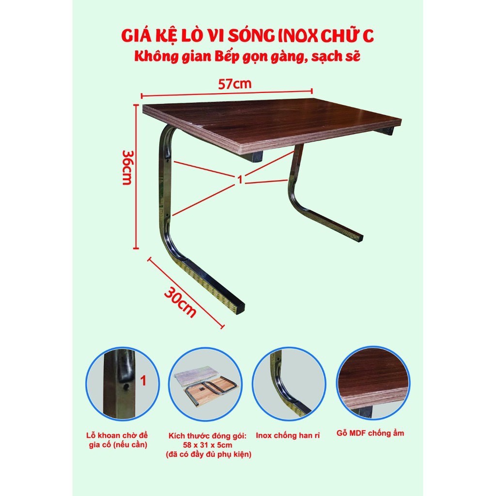 Kệ Để Lò Vi Sóng Chữ C 2 Tầng Mặt Gỗ MDF