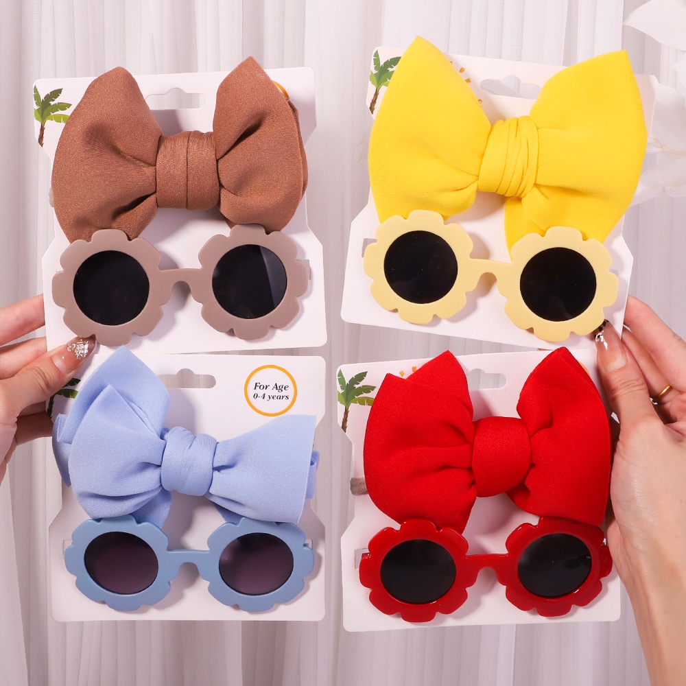 Bộ 2 món KIDSBOWS gồm băng đô đính nơ nylon + kính râm cho bé gái làm phụ kiện chụp ảnh thời trang