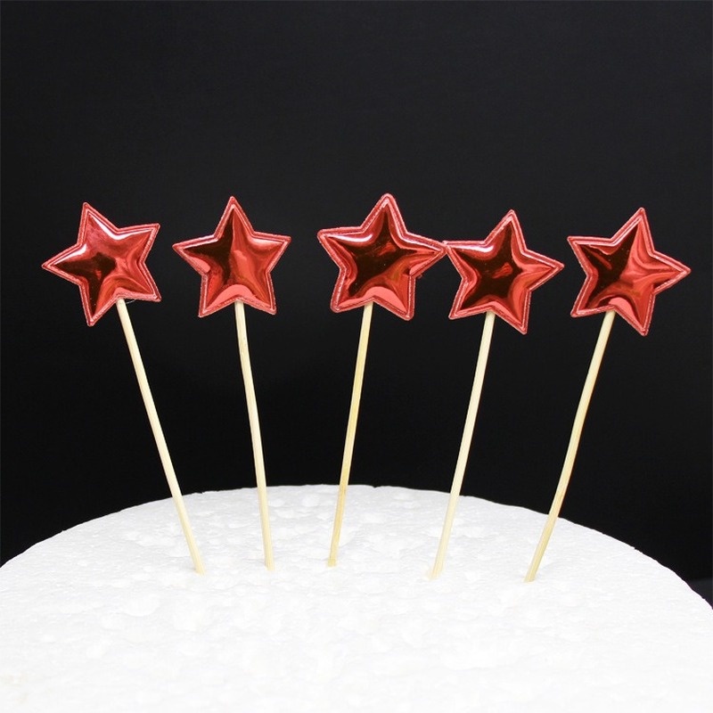 Set 5 Que Cắm Trang Trí Bánh Sinh Nhật Hình Ngôi Sao Năm Cánh Bằng Chất Liệu Da