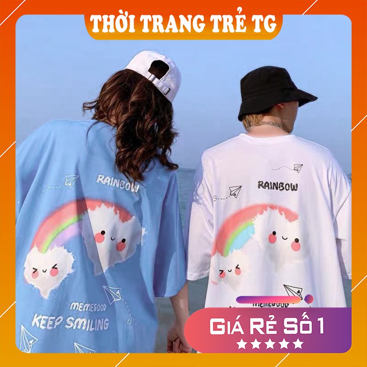 Áo thun 𝑭𝒓𝒆𝒆𝒔𝒉𝒊𝒑 Áo phông form rộng dáng Unisex L40, mặc lớp, nhóm, cặp in hình MÂY CẦU VỒNG KEEP SMILING.