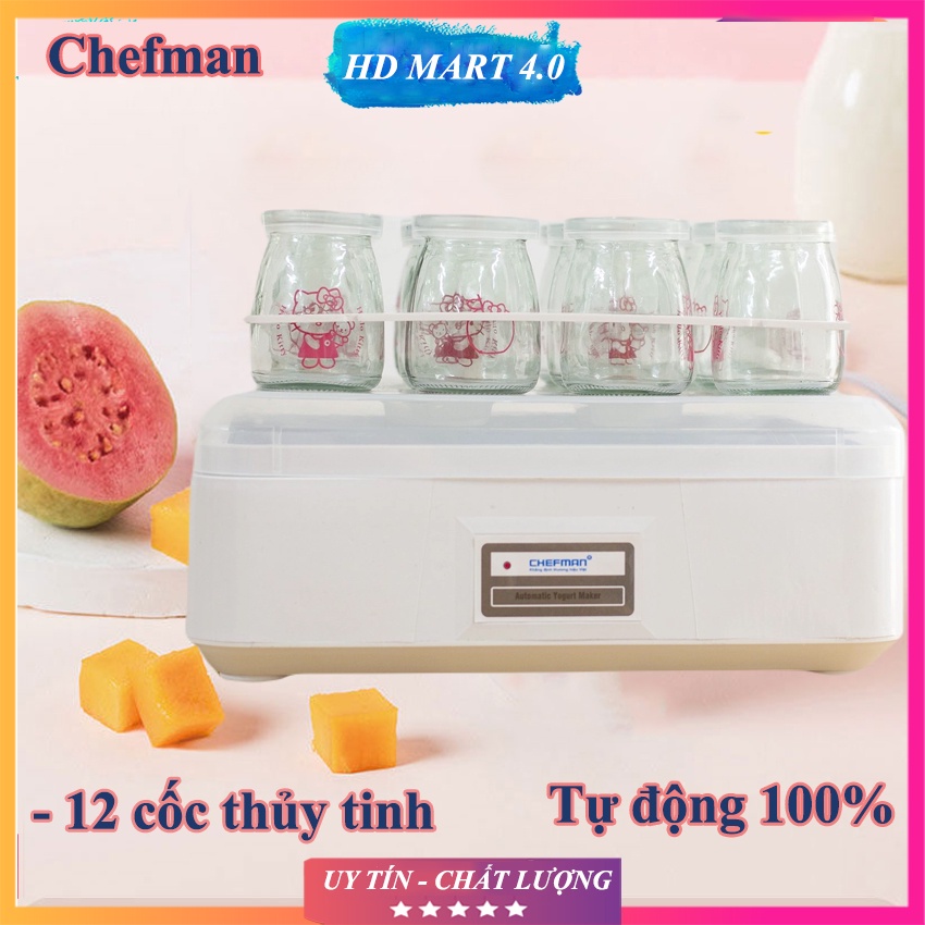 Máy Làm Sữa Chua Điện Tử Tự Động Chefman CM-321T Chính Hãng, Máy Ủ Sữa Chua Tại Nhà Tặng Kèm 12 Cốc Thủy Tinh Cao Cấp