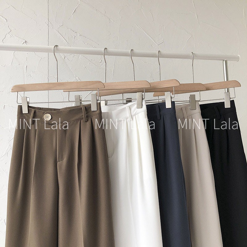 Quần Ống Suông Cạp Cao Vải Trơn Dài Thẳng Tôn Dáng - MINT Lala