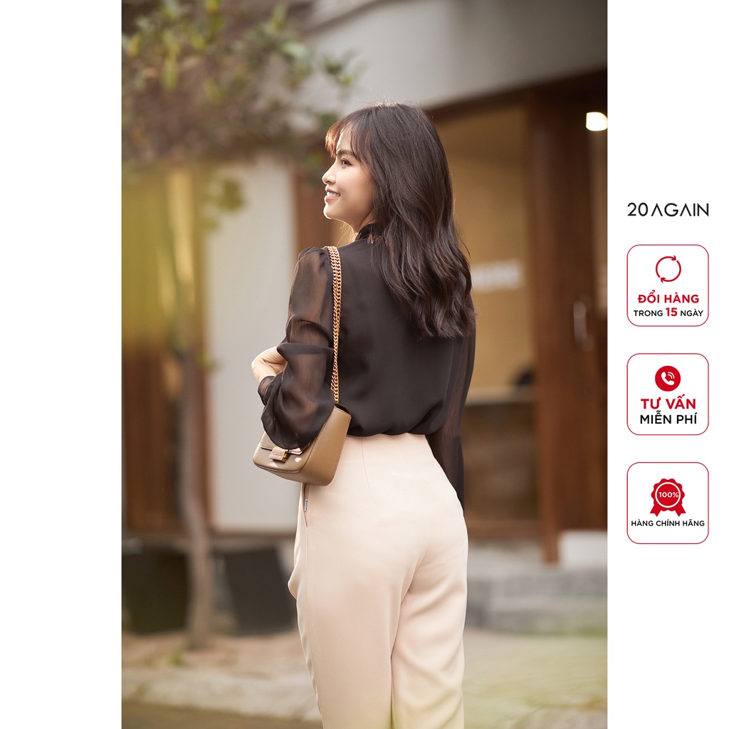 Quần âu nữ ống rộng cúc cài bên hông 20AGAIN, kiểu dáng xếp ly thanh lịch, hiện đại QAA2205