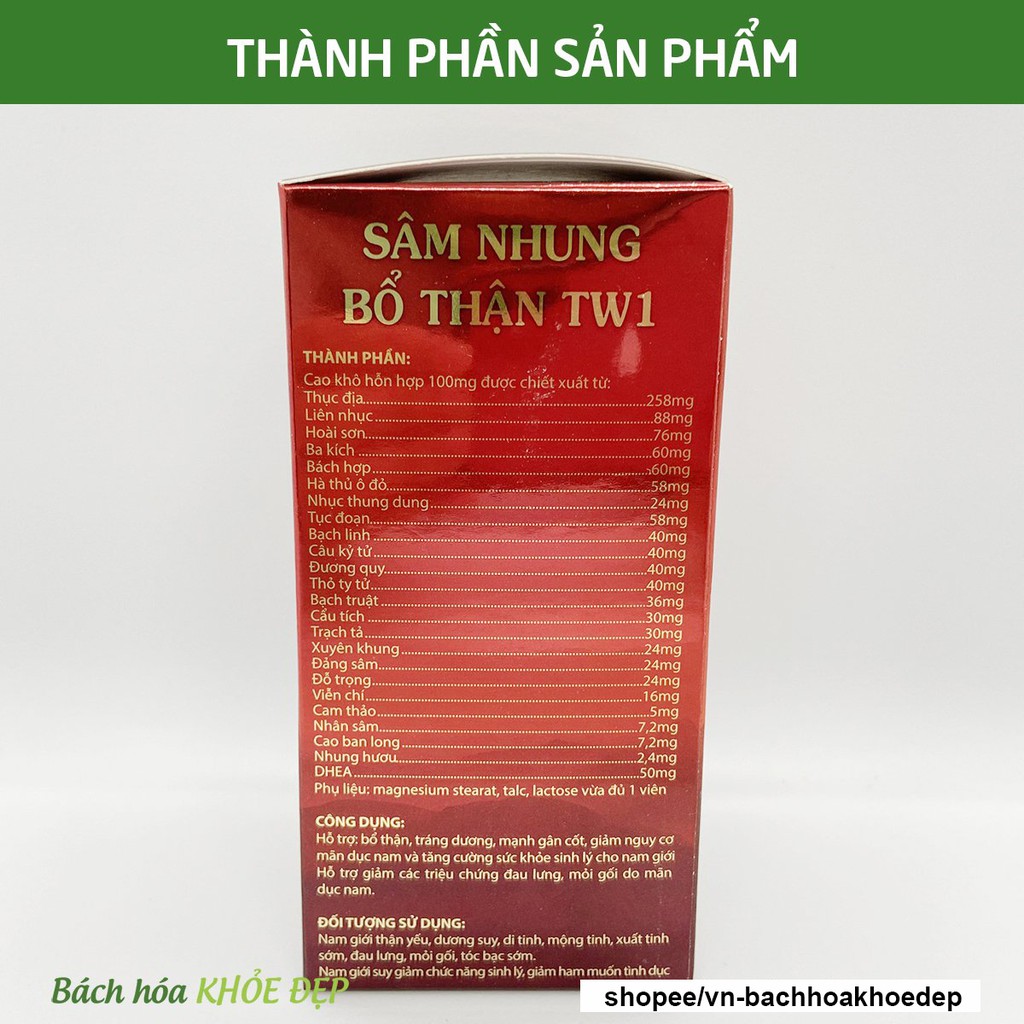 Viên uống Sâm Nhung Bổ Thận TW1 tăng cường sinh lý nam, bổ thận, tráng dương - Hộp 30 viên