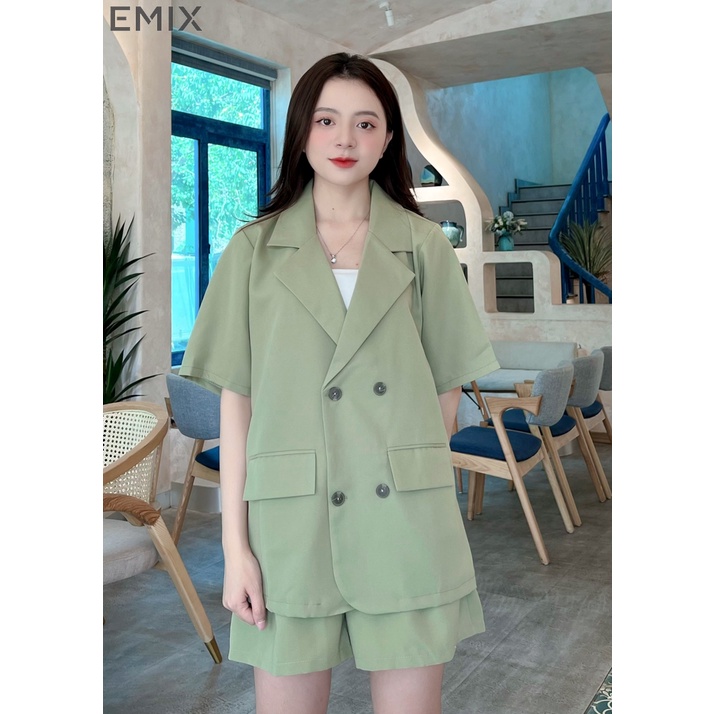 Set vest cộc tay EMIX áo blazer cộc tay, quần short cạp cao, form rộng, có cúc, chất trượt hàn SETVESTCOCTAY109/P6K1