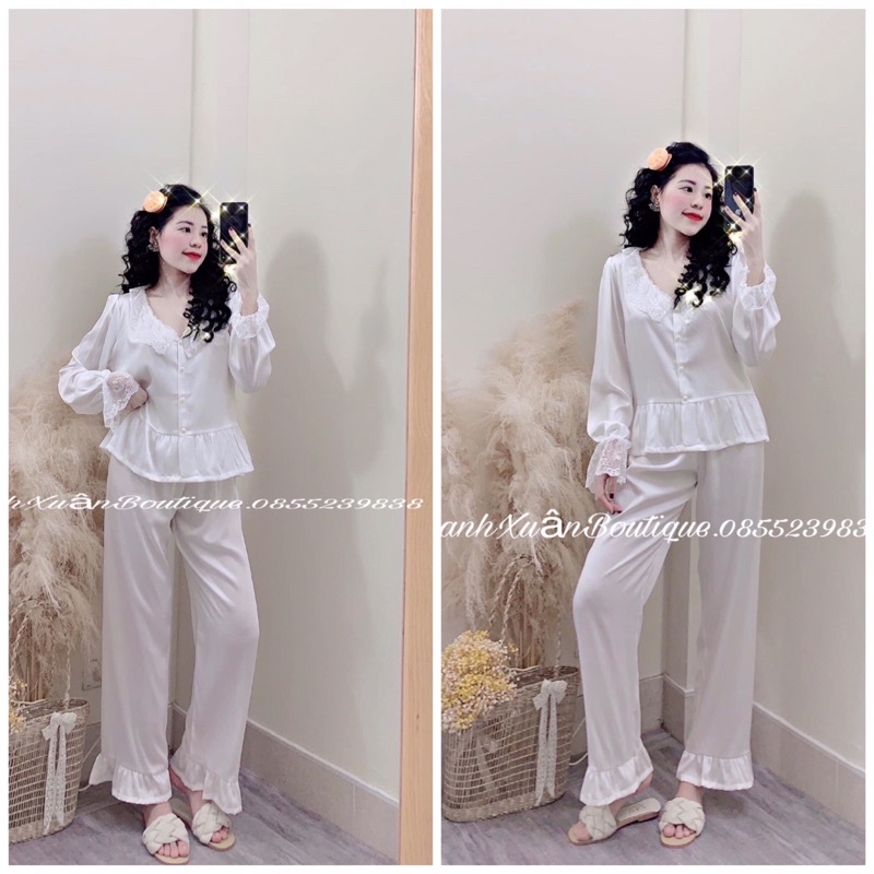 BỘ NGỦ DÀI TAY TIỂU THƯ BÁNH BÈO  - BỘ MẶC NHÀ QUẢNG CHÂU CAO CẤP - THIẾT KẾ REN SANG CHẢNH CE60 | BigBuy360 - bigbuy360.vn