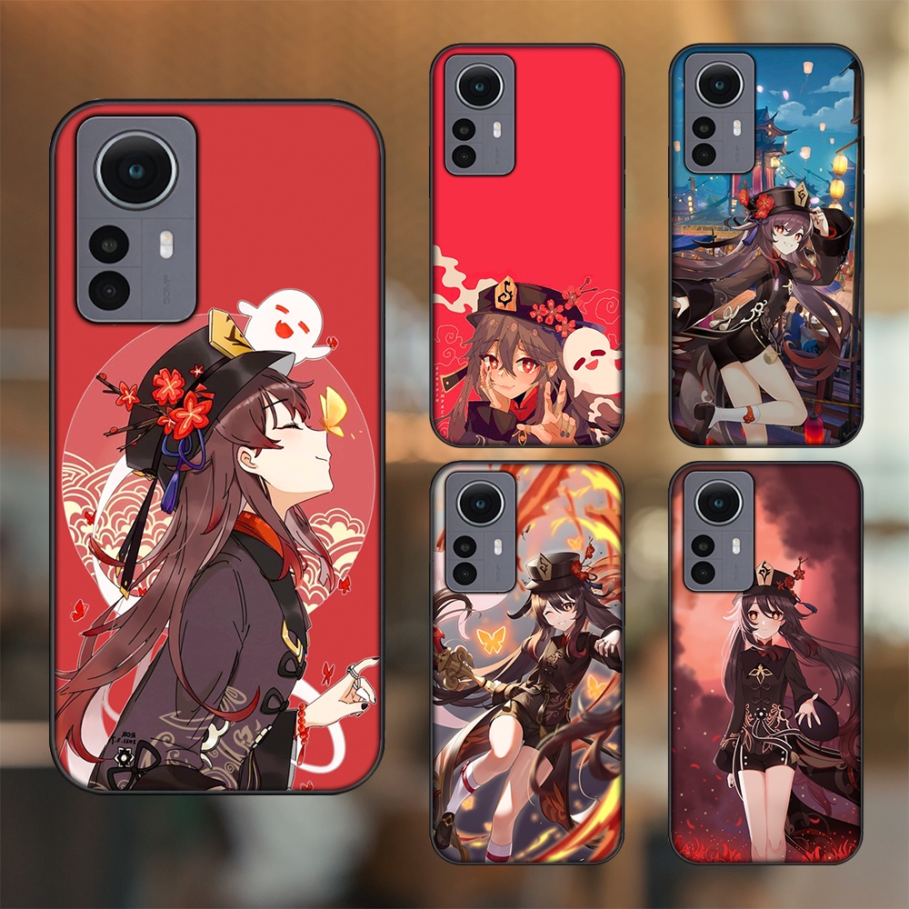 Ốp lưng Xiaomi 12 viền đen in hình Hutao Genshin Impact