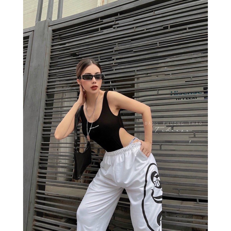 Quần Jogger trắng đen in hình chất lừkèm hình thật
