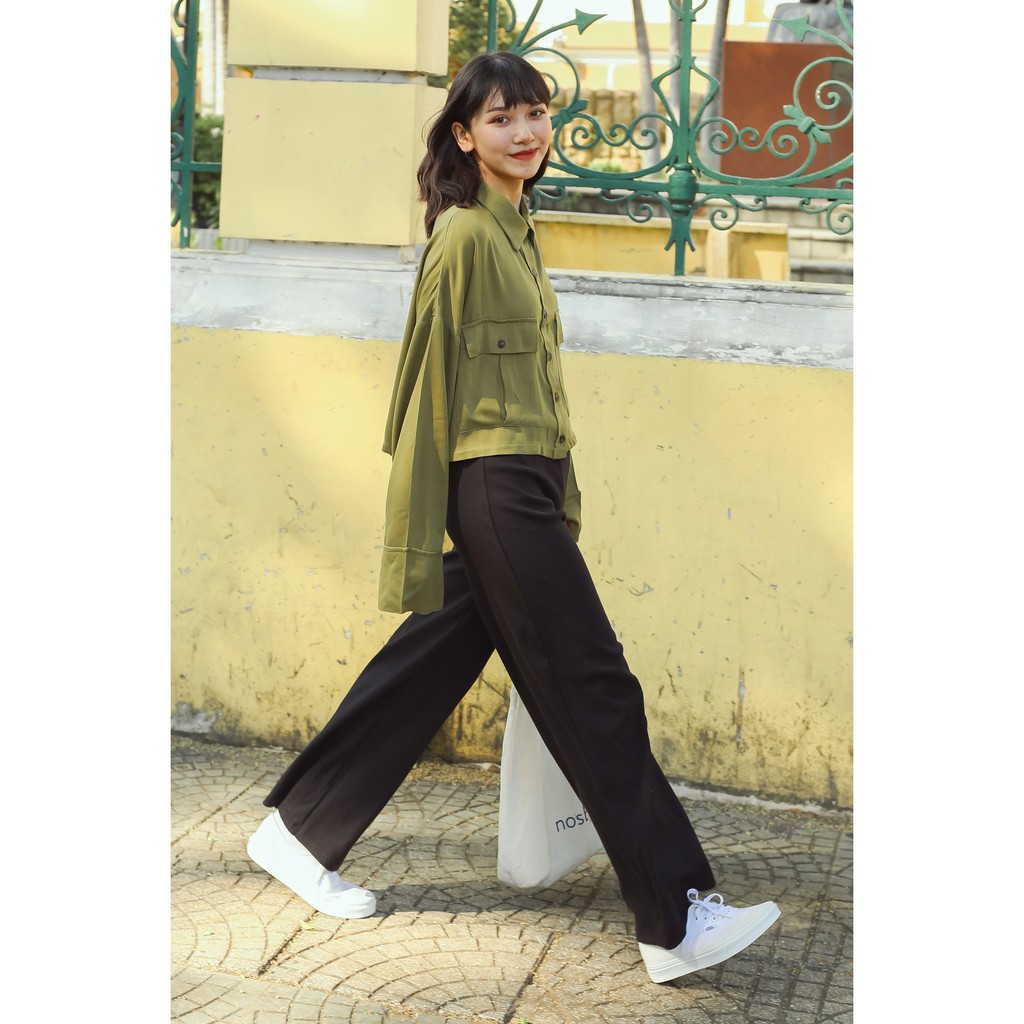 Quần tây nữ dáng suông thời trang GAGO high waist straight pants màu đen GO3370 | BigBuy360 - bigbuy360.vn