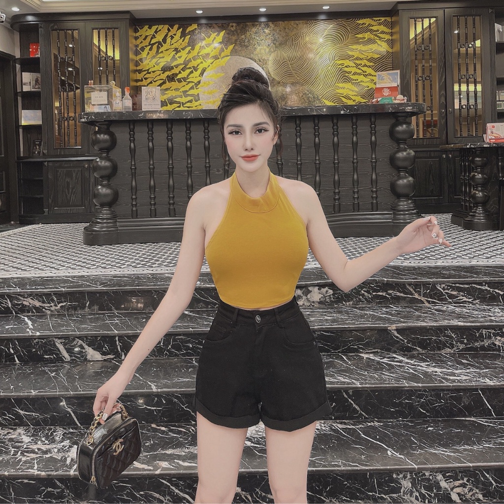 Áo croptop nữ ba lỗ ôm body Hoàng Tình Store áo thun sát nách cổ lọ cột dây lưng, thun borip co giãn tốt Freesize | BigBuy360 - bigbuy360.vn