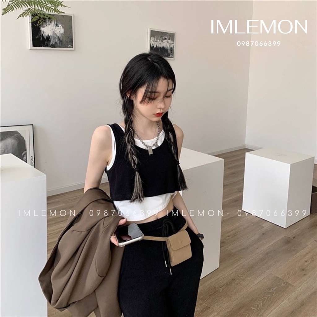 Áo Croptop Nữ Ba Lỗ Mix Layer Phối Kiểu Trong Ngoài Năng Động