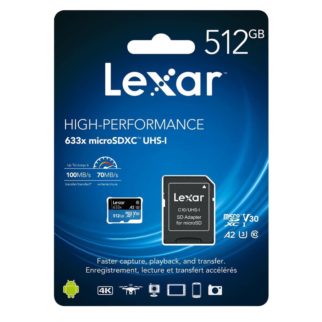 Thẻ nhớ Lexar 256GB - 512GB MicroSDXC 633x A1 V30 95/45 MBs