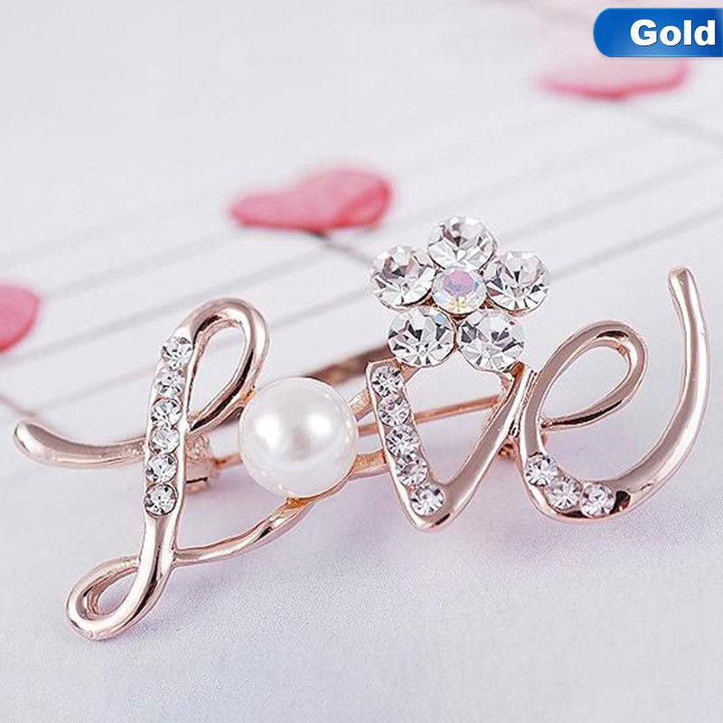 Ghim cài áo hình chữ cái LOVE đính đá nhân tạo thời trang