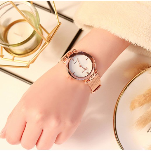 ĐỒNG HỒ NỮ DÂY LƯỚI GENEVA MẶT 3D D308 KHÓA CÀI SANG CHẢNH | BigBuy360 - bigbuy360.vn