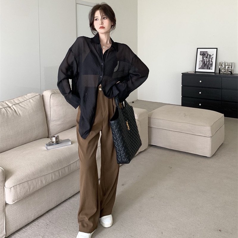 Áo Sơ Mi Voan Mỏng Tay Dài Xuyên Thấu Thời Trang Mùa Hè Cho Nữ