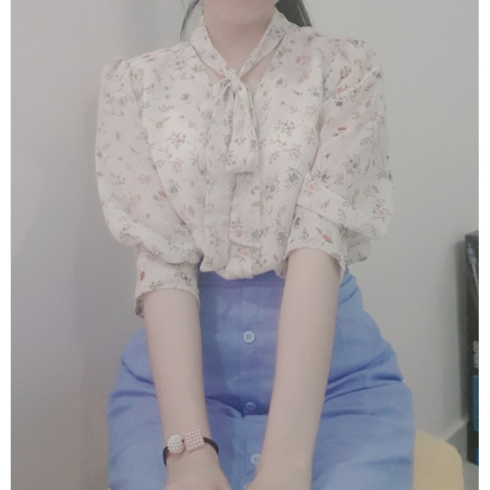 Áo voan nơ cổ