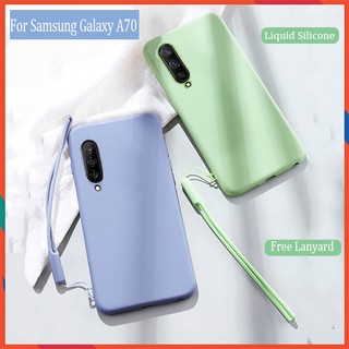 Ốp điện thoại silicon mềm màu kẹo gắn dây đeo xinh xắn dành cho Samsung Galaxy A70
