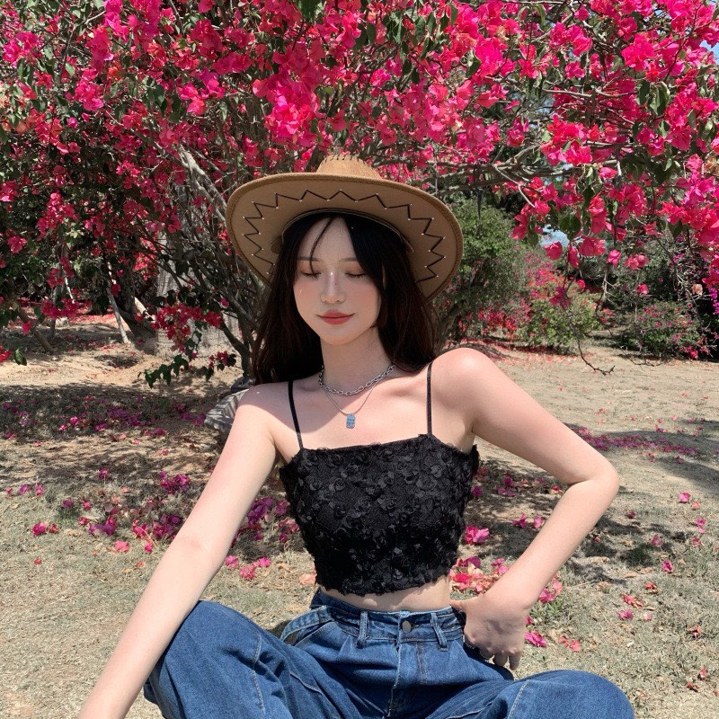Áo hai dây ren áo bra không gọn có lót ngực hoa hồng siêu sexy đáng yêu Pasana0222