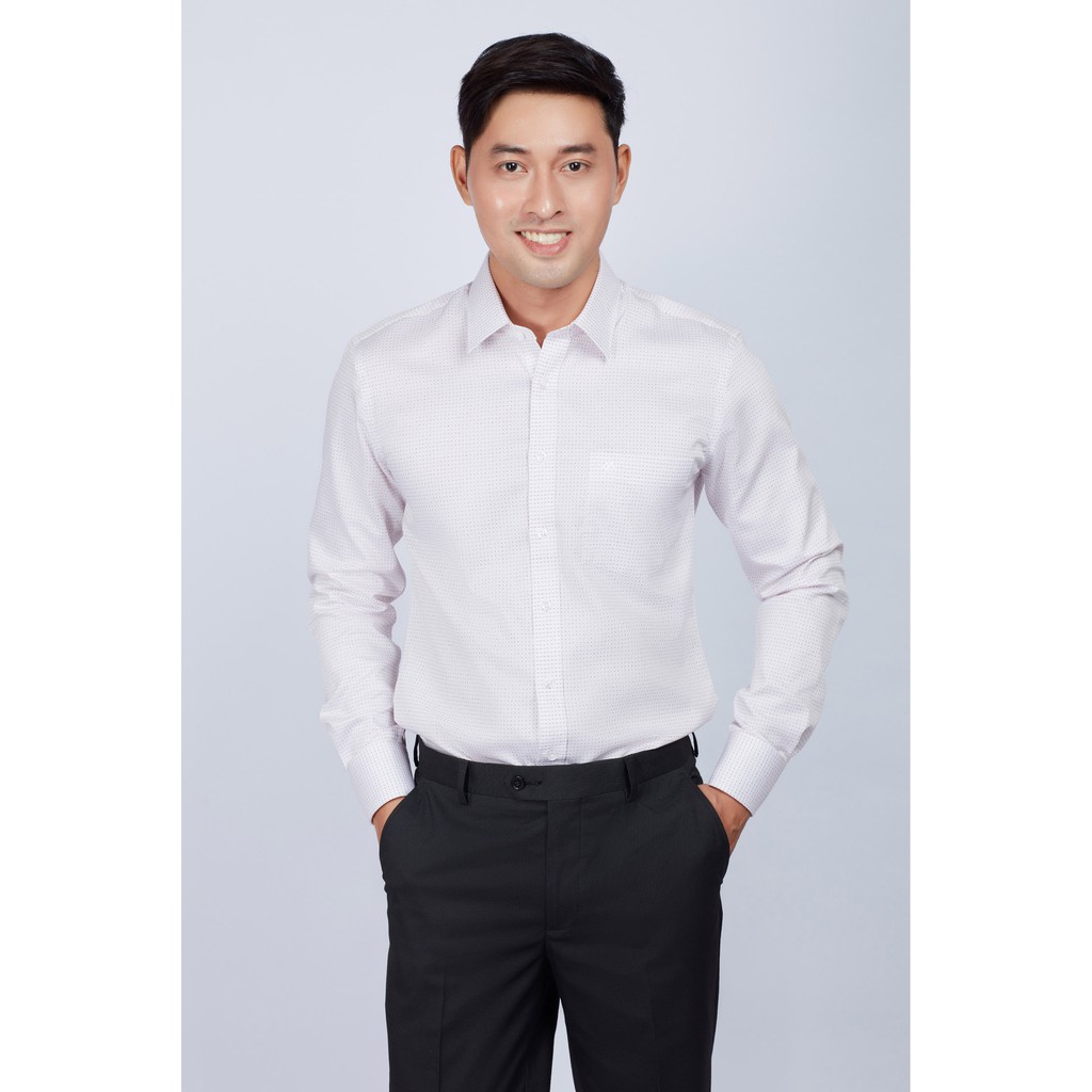 Áo sơ mi nam mattana Slim fit trắng dài tay chấm bi MAM04190011705123