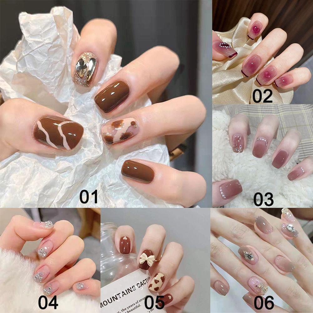 MIHAN1 Hộp 24 Móng Tay Giả Đầu Tròn / Vuông Che Phủ Toàn Diện